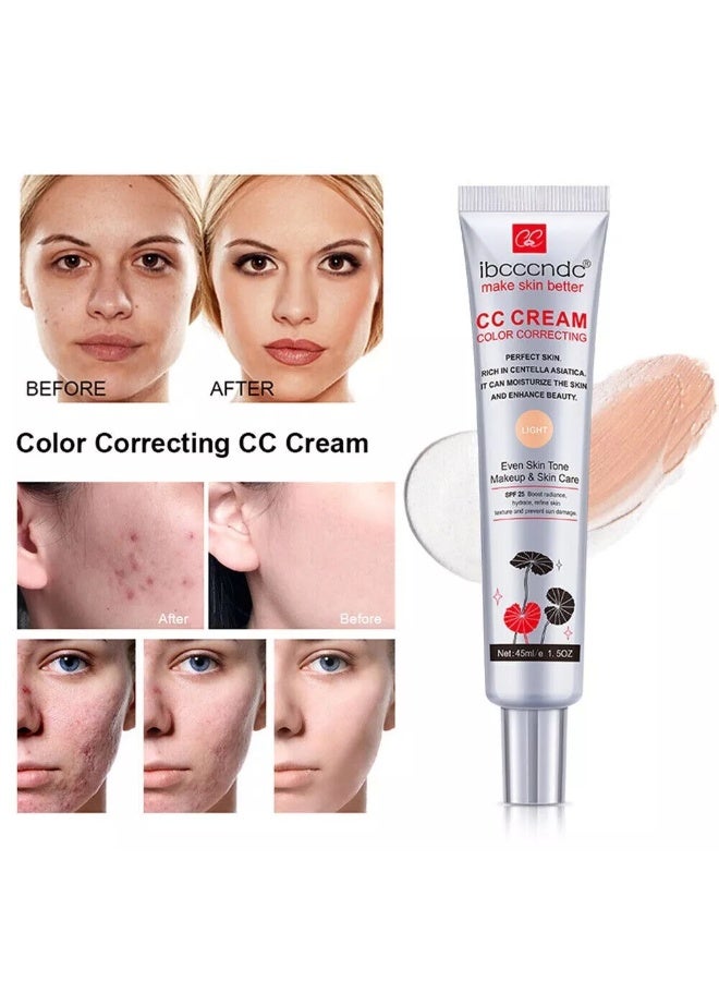 ibcccndc Color Correcting CC Cream With Centella Asiatica - Redness & Blemish Concealer, Acne Marks Coverage, SPF 25 Tinted Moisturizer for Even Skin Tone, Lightweight Base Makeup (Light) - Image 1