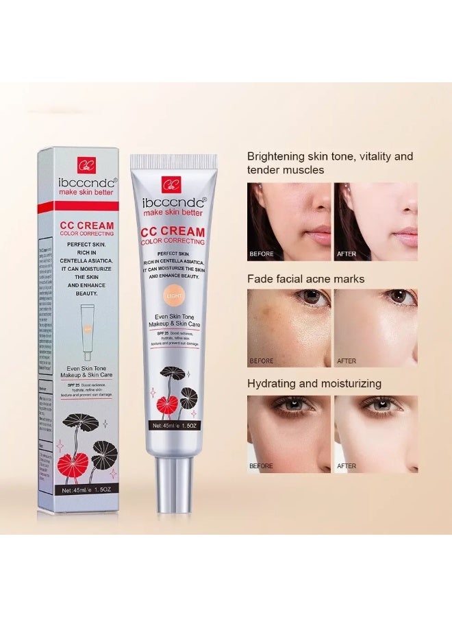 ibcccndc Color Correcting CC Cream With Centella Asiatica - Redness & Blemish Concealer, Acne Marks Coverage, SPF 25 Tinted Moisturizer for Even Skin Tone, Lightweight Base Makeup (Light) - Image 2