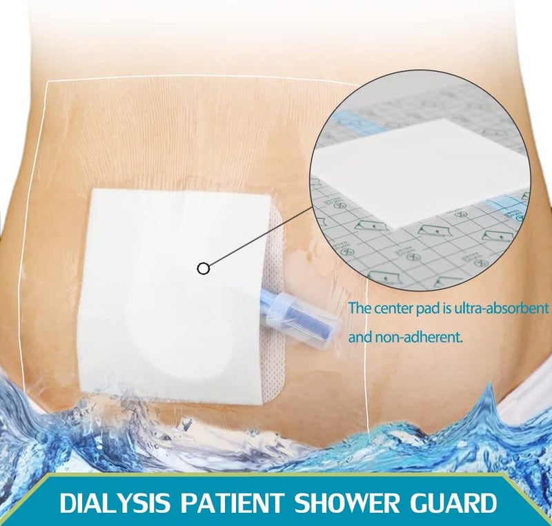 DiaBelt غطاء واقي من الماء للاستحمام كبير لحماية خط PICC وغطاء قسطرة الغسيل الكلوي وملحقات أنبوب التغذية مع وسادة مركزية غير لاصقة 10x10 عبوة من 25 - Image 3