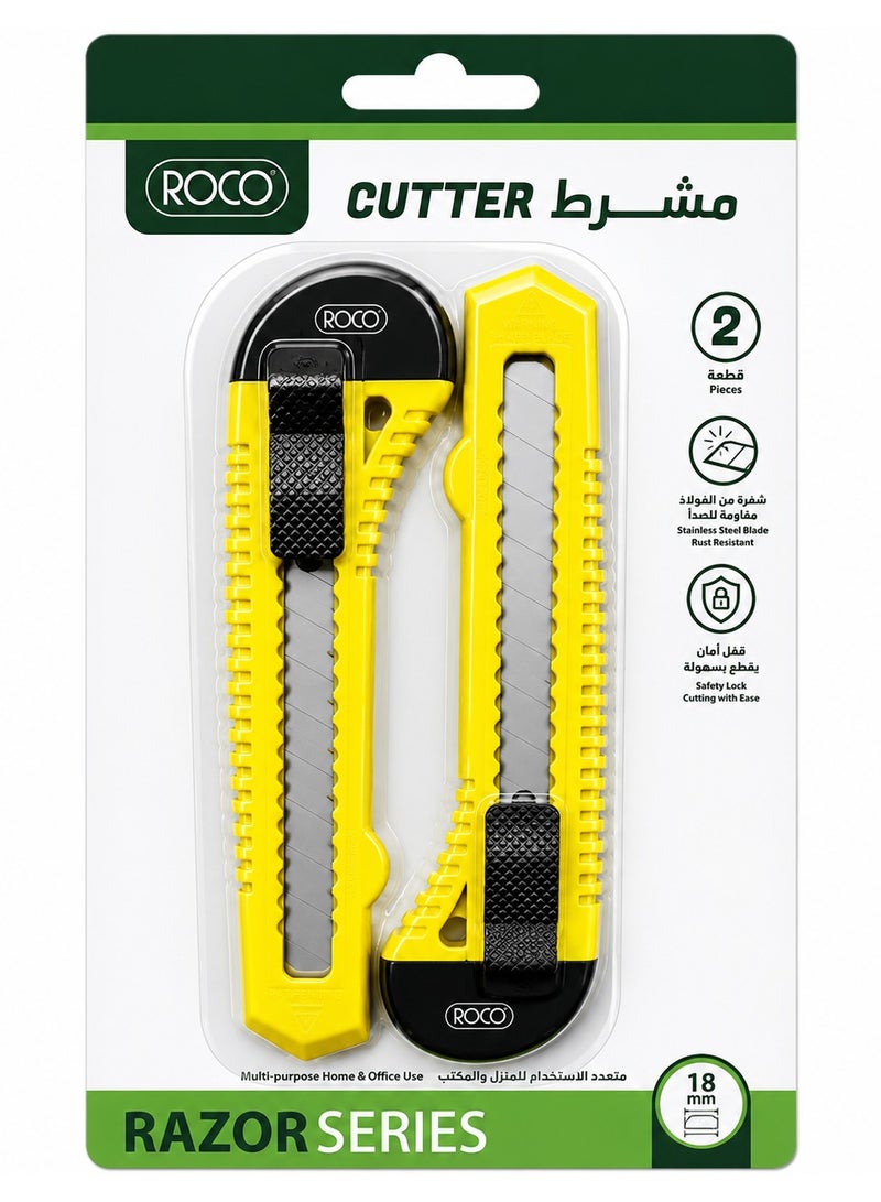 ROCO Cutter Set – 18mm Blade, 2 Pieces, Durable Snap-Off Utility Knives for Office, School & Home Use - Image 1