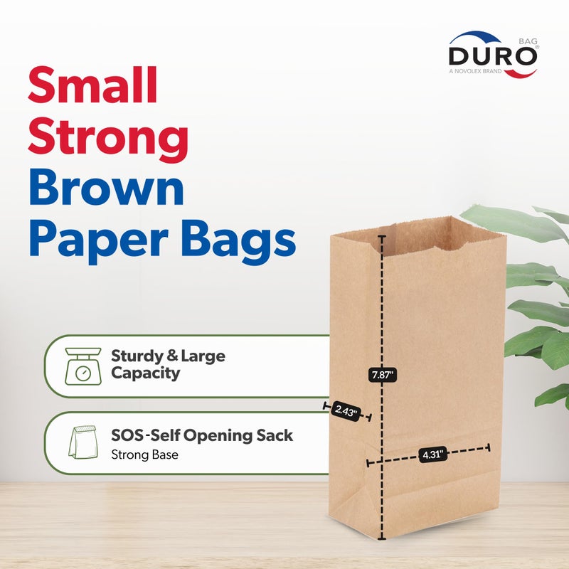 Duro 2# Brown Paper Lunch Bags 500 Count, Bulk Disposable Brown Paper Bags, Small SOS Paperbags for Candy, Snacks & Treats - 4.31 x 2.43 x 7.87 Inches - Image 2