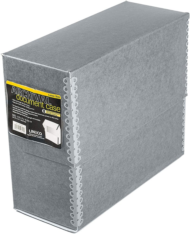 Lineco Archival Document Storage Box with Metal Edge, Acid-Free Gray Boxboard, Organize and Store Files, Prints, Photos, Letter-Sized Case 12.5" x 10.5" x 5" Wide - Image 1