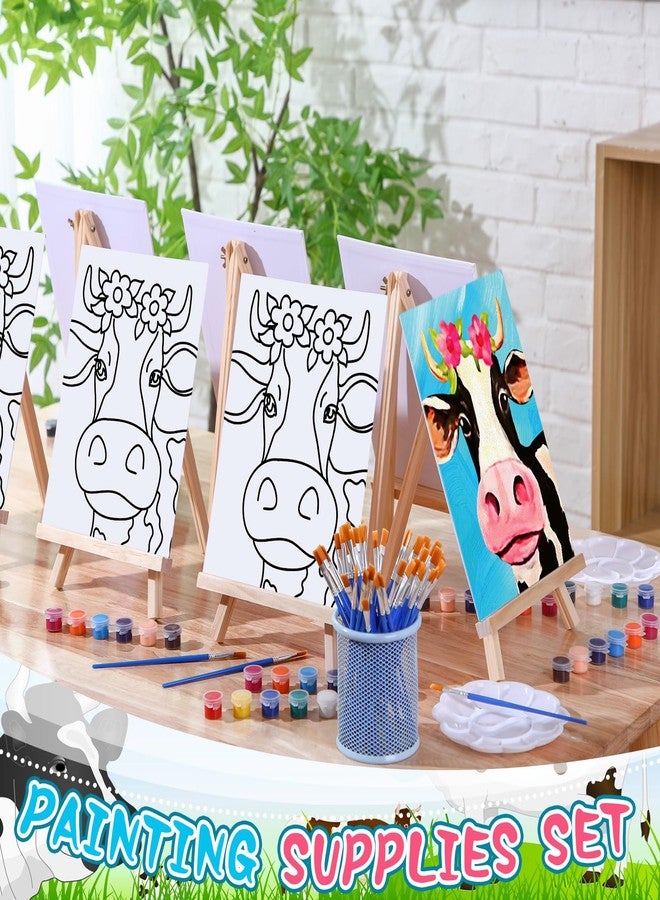 مجموعة موتيبونز المكونة من 6 قطع من القماش المرسوم مسبقًا، مجموعة الرسم على القماش، قماش جاهز للرسم للبالغين، هدية مثالية لحفلات الرسم العائلية، هدايا حفلات افتراضية يمكنك صنعها بنفسك (بقرة) - Image 3