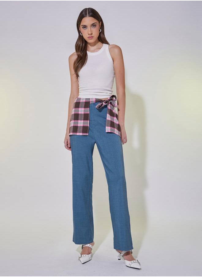 Take Two Checked Waist Tie-Up Overlay Wide Leg Pants  - Image 1