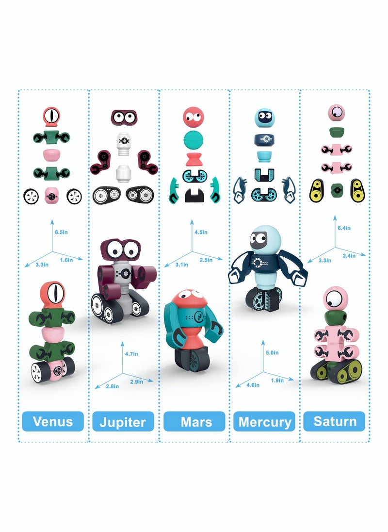 5Pcs Magnetic Robots, Magnetic Blocks Set for Kids with Storage Box, Stacking Robots Toy Educational Playset for Boys and Girls Ages 3 to 6 - Image 5