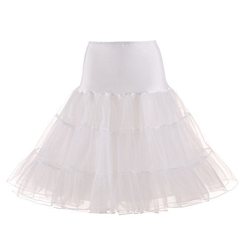 Kumeng Women's 50s Vintage Rockabilly Petticoat Crinoline Tutu Underskirt 27" Length Net Tulle Petticoat Half Slip (FBA), White, Large - Image 2