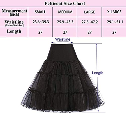 Kumeng Women's 50s Vintage Rockabilly Petticoat Crinoline Tutu Underskirt 27" Length Net Tulle Petticoat Half Slip (FBA), White, Large - Image 3