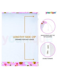 يوونيك ناموسية معلقة من Younique لسرير الأطفال القماشي/الأرجوحة/الجوهلا/الثوتيل/الجوهلا مع فتحة سحاب جانبية، ناموسية Thottil Kosuvalai لسرير الأطفال الأرجوحة (0-3 سنوات) - رسوم متحركة باللون الوردي  - Image 3