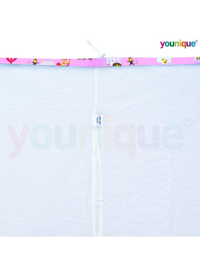 يوونيك ناموسية معلقة من Younique لسرير الأطفال القماشي/الأرجوحة/الجوهلا/الثوتيل/الجوهلا مع فتحة سحاب جانبية، ناموسية Thottil Kosuvalai لسرير الأطفال الأرجوحة (0-3 سنوات) - رسوم متحركة باللون الوردي - Image 4