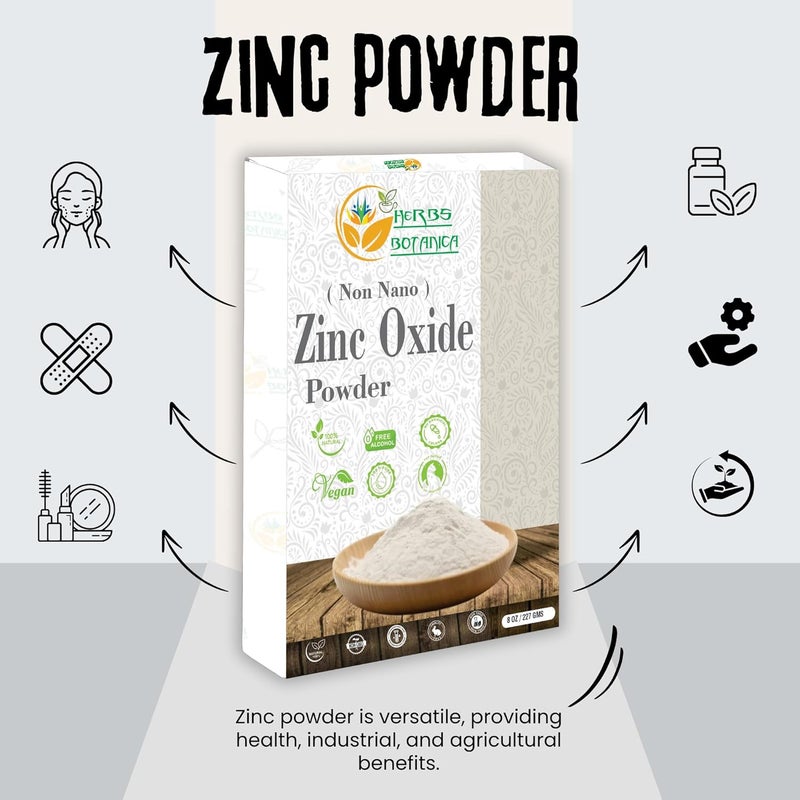 HERBS BOTANICA Zinc Oxide Powder NonNano Pharmaceutical Grade for Skin Protection Healing Baby Diaper Rash Cream Sunscreen Acne Care DIY Cosmetics  Creams 8 oz  227 gm - Image 3