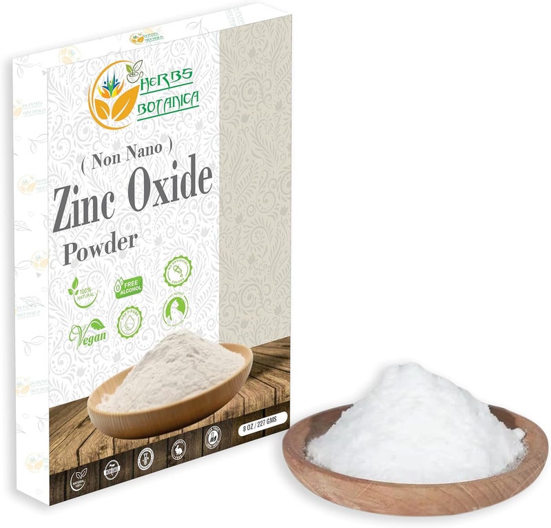 HERBS BOTANICA Zinc Oxide Powder NonNano Pharmaceutical Grade for Skin Protection Healing Baby Diaper Rash Cream Sunscreen Acne Care DIY Cosmetics  Creams 8 oz  227 gm - Image 1