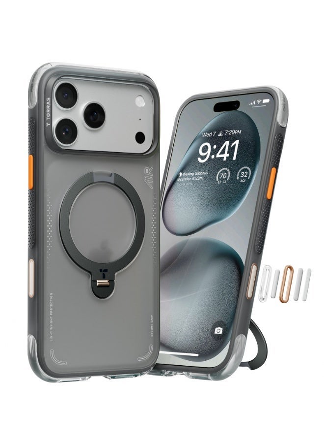 Ostand Spin Air Series Case for iPhone 17 Pro Max 6.9",  with 360° Magnetic Stand, Fit for MagSafe, Mil-Grade Drop Tested, Camera Control Button, Shockproof Phone Case, Ostand Q3 Air - Shadow Black - Image 1