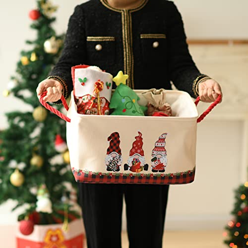 INough Christmas Baskets for Gifts Empty Christmas Gnomes Basket Large Gifts Bags for Holiday Ornaments Collapsible Storage Bins with Drawstring for Kidsroom Medium Three Gnomes - Image 3
