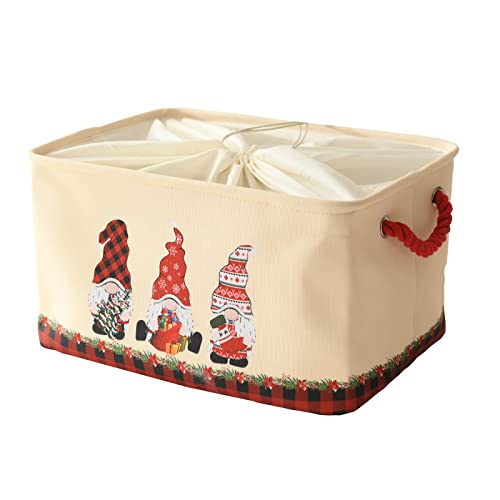 INough Christmas Baskets for Gifts Empty Christmas Gnomes Basket Large Gifts Bags for Holiday Ornaments Collapsible Storage Bins with Drawstring for Kidsroom Medium Three Gnomes - Image 1