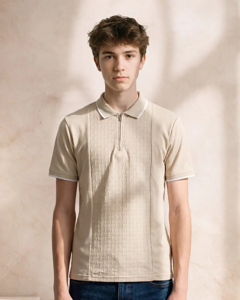 Redtag Senior Boys Beige Flock Polo Shirt