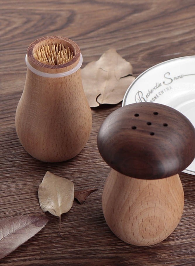 INSENSE Premium Walnut & Beech Wood Mushroom Toothpick Holder - Creative Handmade Solid Wood Toothpick Dispenser - Aesthetic Table Decor & Unique Housewarming Gift - Image 4