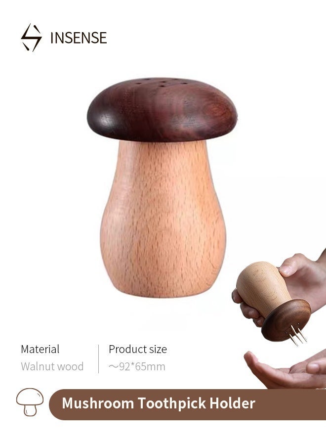 INSENSE Premium Walnut & Beech Wood Mushroom Toothpick Holder - Creative Handmade Solid Wood Toothpick Dispenser - Aesthetic Table Decor & Unique Housewarming Gift - Image 1