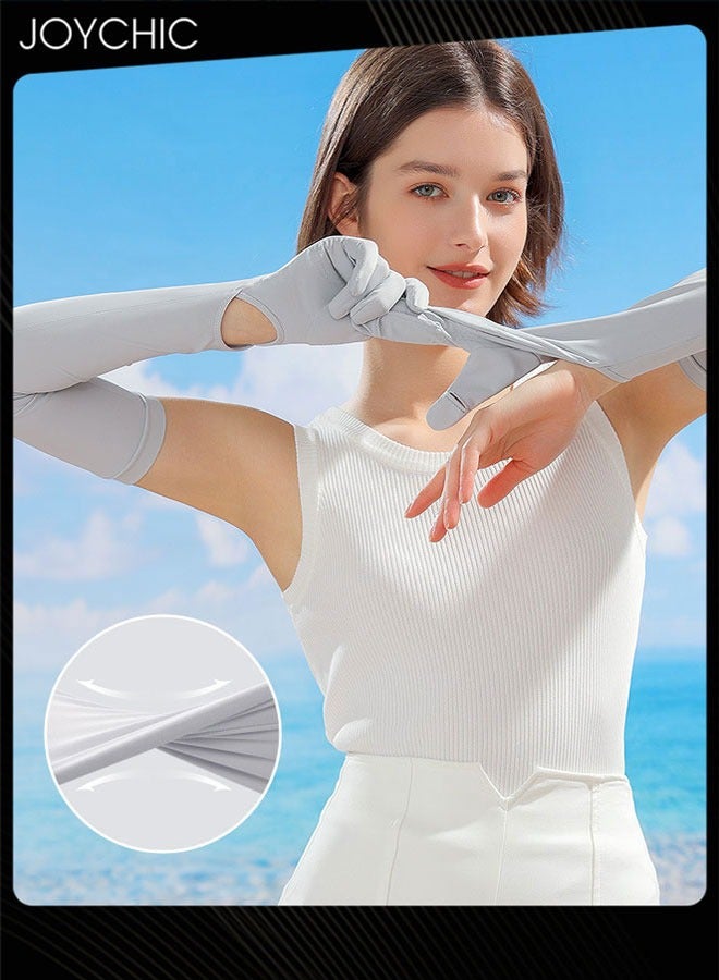 Joychic New Style Women Summer Sunscreen Long Gloves Anti-slip Anti-UV Ice Silk Arm Sleeve for Outdoor Driving Cycling Grey  - Image 4