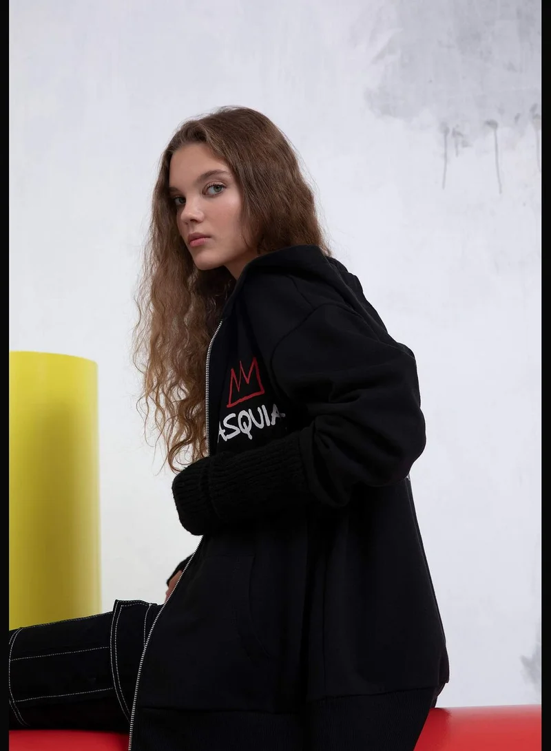 DeFacto Woman Jean-Michel Basquiat Licenced Oversize Fit Hooded Knitted Cardigan