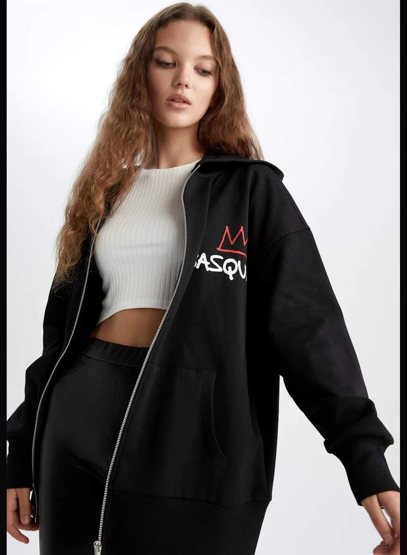 DeFacto Woman Jean-Michel Basquiat Licenced Oversize Fit Hooded Knitted Cardigan