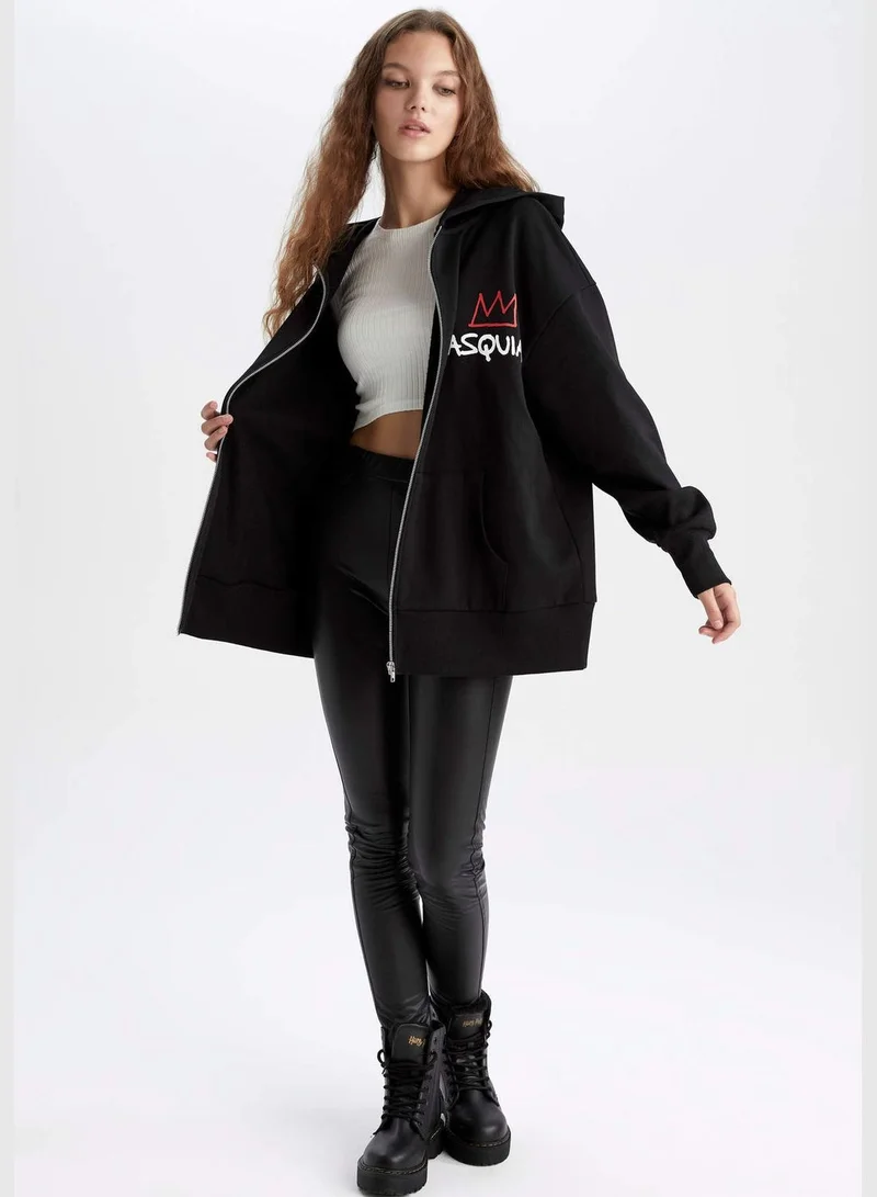 DeFacto Woman Jean-Michel Basquiat Licenced Oversize Fit Hooded Knitted Cardigan