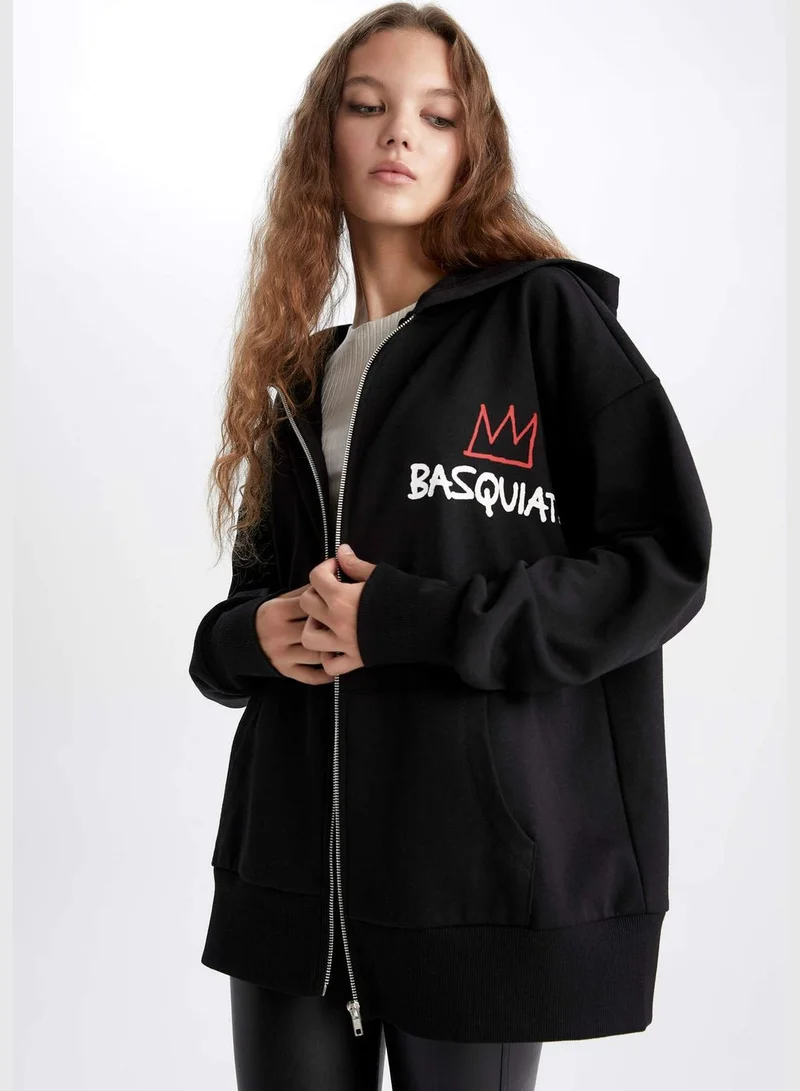 DeFacto Woman Jean-Michel Basquiat Licenced Oversize Fit Hooded Knitted Cardigan