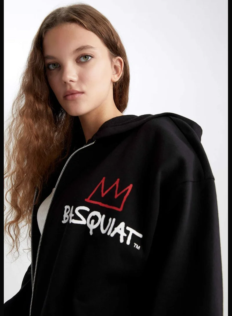 DeFacto Woman Jean-Michel Basquiat Licenced Oversize Fit Hooded Knitted Cardigan