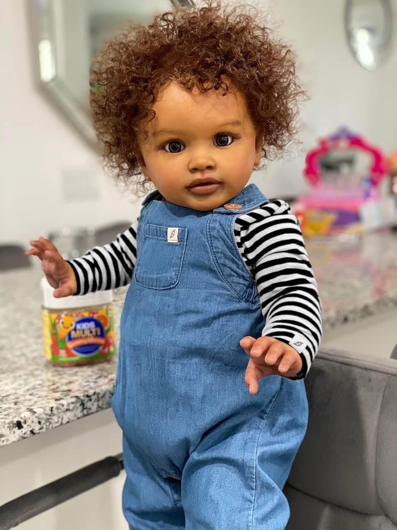KOKOMANDY Realistic Reborn Baby Dolls Black Boy 26 inch Pippa Reborn Toddler Doll Real Life African American Toddler Silicone Boy Girl Baby Doll with Curly Hair Weighted Body Toys for Kids - Image 3