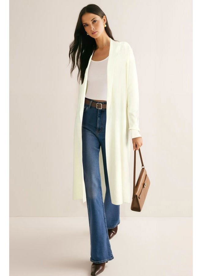 OUGES Women's Wool Blend Long Cardigan Sweater Oversized Open Front Knit Coat 2025 Trendy Fall Outfits with Pockets, Apricot, XL - Image 2