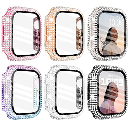 Wingle 6 Pack Case for Apple Watch Series 11 10 46mm Case with Screen Protector Over 400 Bling Crystal Diamond Apple Watch Face Cover Bumper Tempered Glass Screen Protector Women iWatch 11 10 46 mm - Image 1
