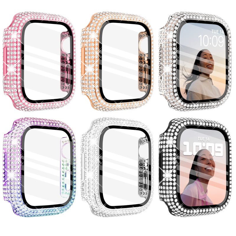 Wingle 6 Pack Case for Apple Watch Series 11 10 46mm Case with Screen Protector Over 400 Bling Crystal Diamond Apple Watch Face Cover Bumper Tempered Glass Screen Protector Women iWatch 11 10 46 mm - Image 2