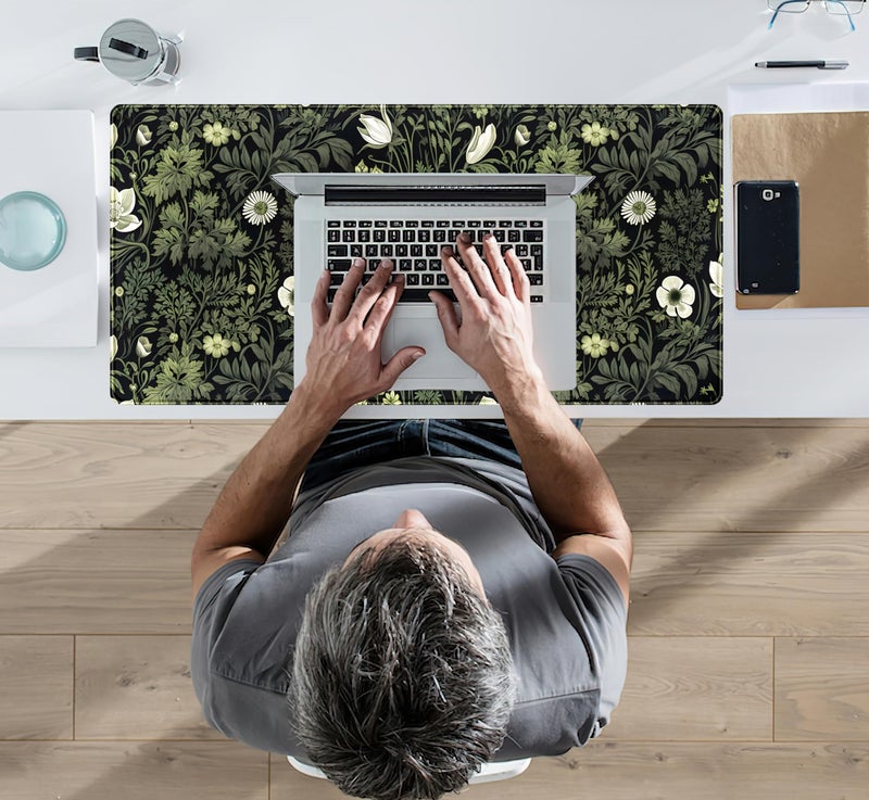 DSKGSJH Dark Green Floral Plants XXL Gaming Mousepad & Desk Pad - Nature Leaf Flower Laptop Keyboard Mat 31.5 x 15.75 - Image 5