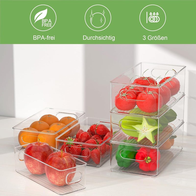 Finew Fridge Organiser Set of 12 (4 Small, 4 Medium, 4 Large), Stackable Fridge Container, Transparent Storage Box for Kitchen, Pantry, Cupboards, Sinks, Bathroom - BPA Free - Image 4