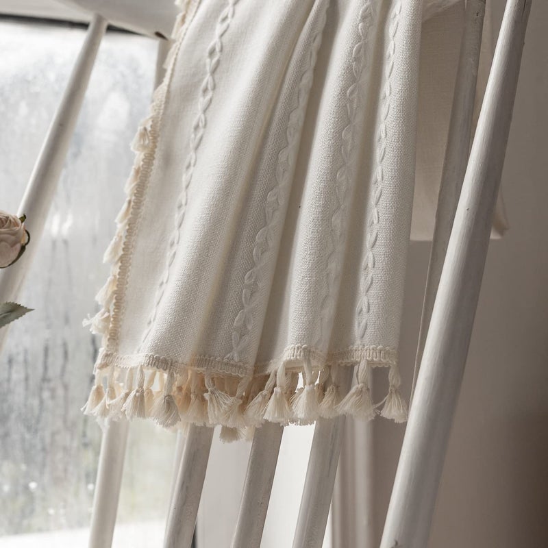 Deeprove White Boho Curtains 72 inches Long with Tassel for Bedroom Living Room, Bohemian Moroccan Sheer Embroidery Rustic Farmhouse Cotton Linen French Country Window Drape, W52 x L72, 1 Panel - Image 3