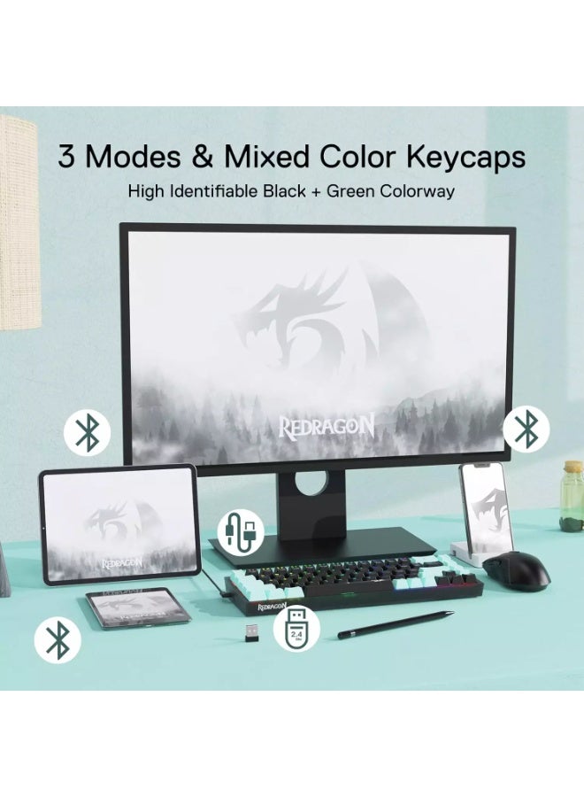 ريدراجون لوحة مفاتيح ميكانيكية للألعاب K631 Pro CASTOR، لاسلكية، بتقنية البلوتوث، سلكية، RGB، قابلة للتبديل السريع، مفتاح خطي هادئ Bullet SL مع مقبس لوحة دوائر مطبوعة حر التعديل قابل للتبديل السريع ولوحة شفافة - Image 3