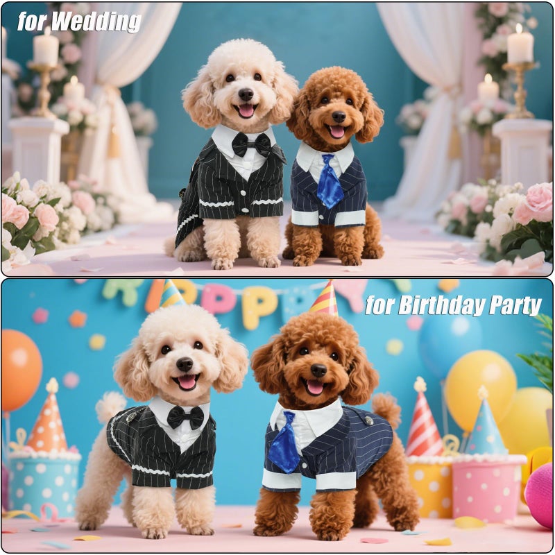 DENTRUN Dog Tuxedo Suit with Bow Tie - Formal Black & White Striped Pet Costume Shirt, Elegant Wedding Outfit Birthday Party Attire for Chihuahua Yorkie Shih Tzu Pomeranian Small Dogs, S - Image 4