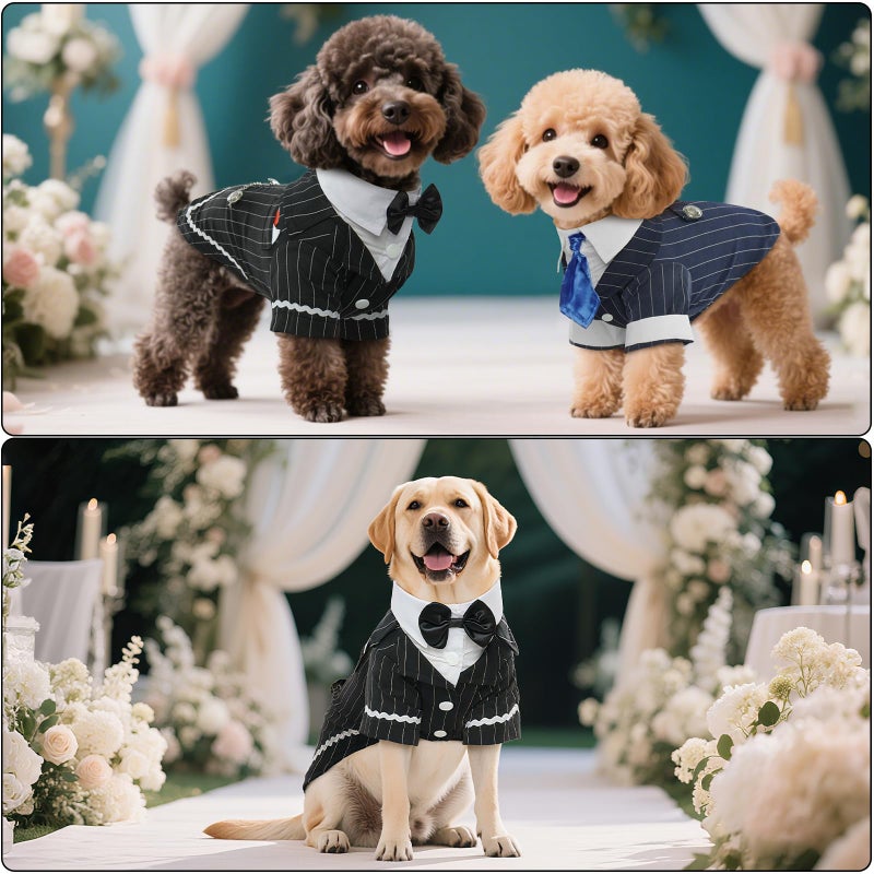 DENTRUN Dog Tuxedo Suit with Bow Tie - Formal Black & White Striped Pet Costume Shirt, Elegant Wedding Outfit Birthday Party Attire for Chihuahua Yorkie Shih Tzu Pomeranian Small Dogs, S - Image 3