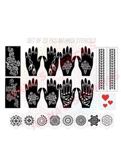 ivana's Set Of 20 Pcs Combo Pack, Reusable Mehandi Design Sticker Stencils For Both Hand | Mehandi Design Hand Sticker | Quick And Easy To Use, For Girls, Women, Kids & Teen, D-2082  - Image 1