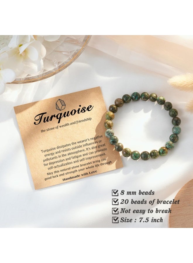 Turquoise Bracelet for Women & Men – 8mm Natural African Turquoise Bead Stretch Bracelet, Spiritual Crystal Gift with Card & Velvet Bag - Image 2