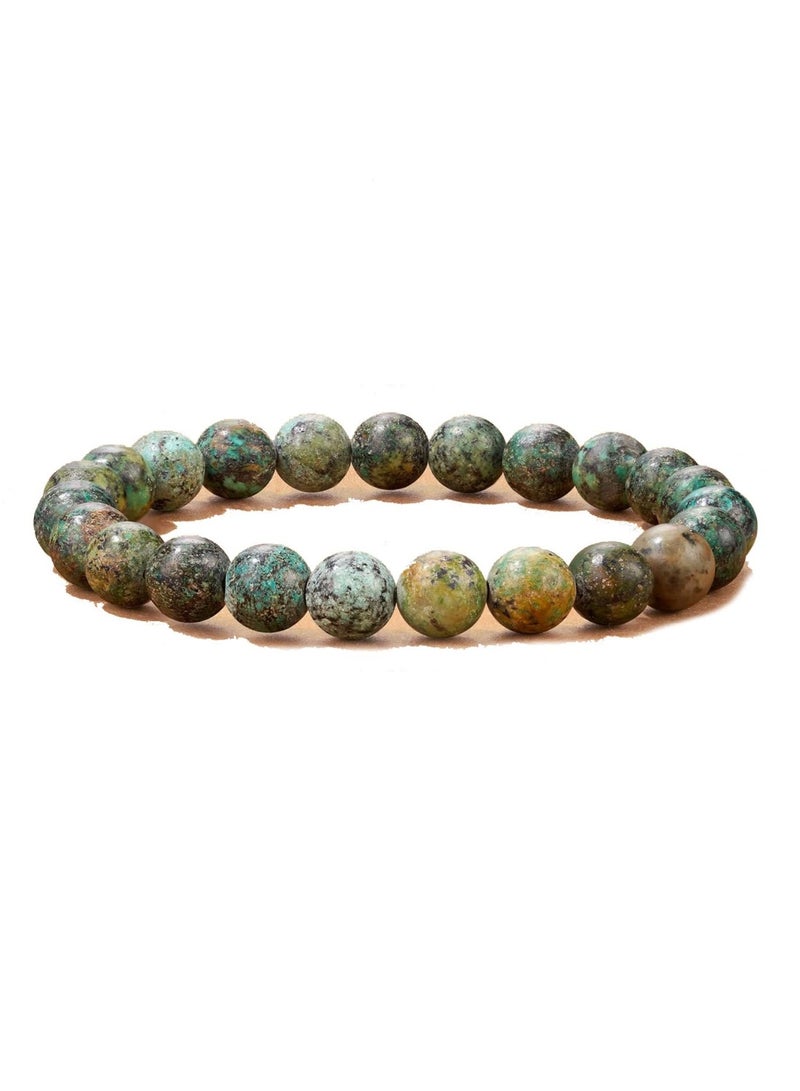 Turquoise Bracelet for Women & Men – 8mm Natural African Turquoise Bead Stretch Bracelet, Spiritual Crystal Gift with Card & Velvet Bag - Image 1