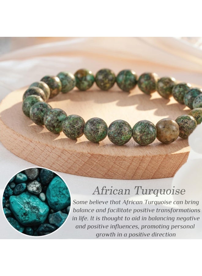 Turquoise Bracelet for Women & Men – 8mm Natural African Turquoise Bead Stretch Bracelet, Spiritual Crystal Gift with Card & Velvet Bag - Image 3