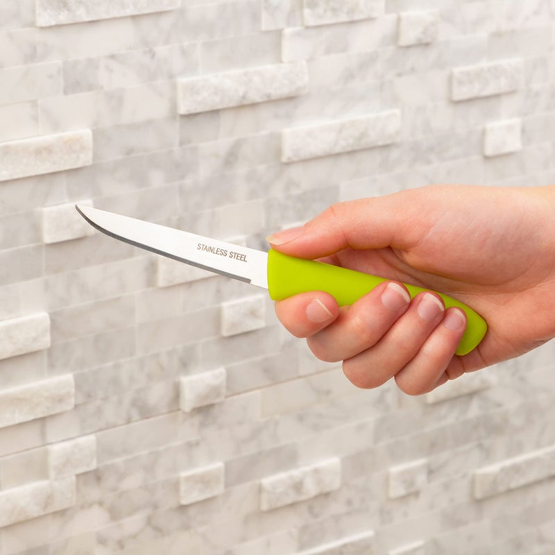 Brenium Paring and Garnishing Knife, 12-Piece Set, Knives with Straight Edge 3 Inch Blade, Stainless Steel, Spear Point, Fruit and Vegetable Cutting and Peeling, Green - Image 2