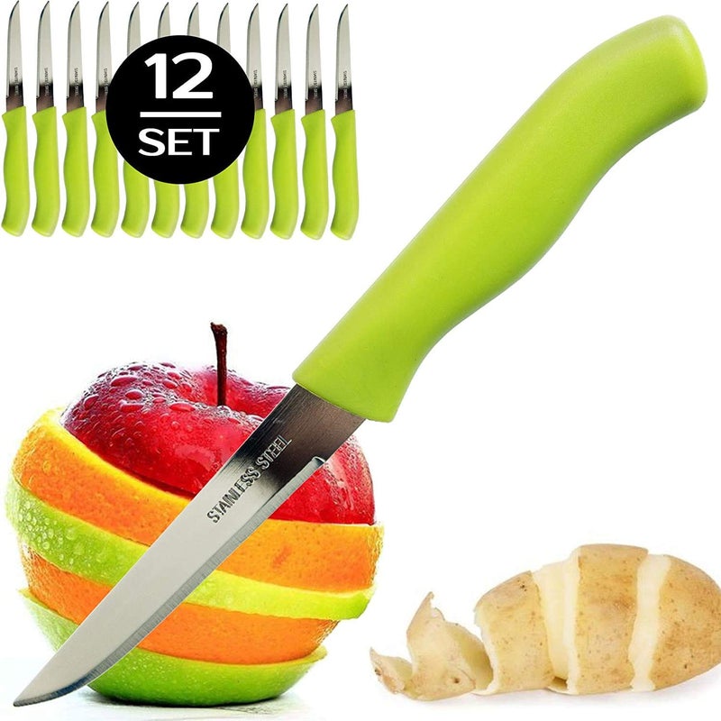 Brenium Paring and Garnishing Knife, 12-Piece Set, Knives with Straight Edge 3 Inch Blade, Stainless Steel, Spear Point, Fruit and Vegetable Cutting and Peeling, Green - Image 3