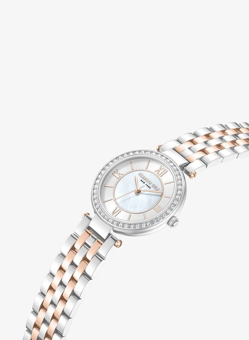 Kenneth Cole New York White Dial Silver Rose Gold Stainless Steel Bracelet Analog Watch for Women 32mm