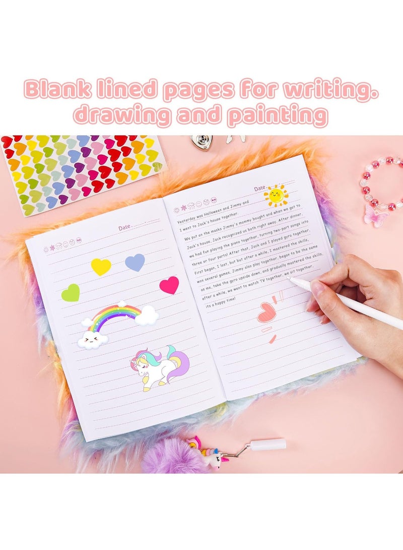 Fuzzy Cat-Themed Journal Set with Coin Purse, Keychain Pom-Pom, and 6 Cute Stickers - Image 2