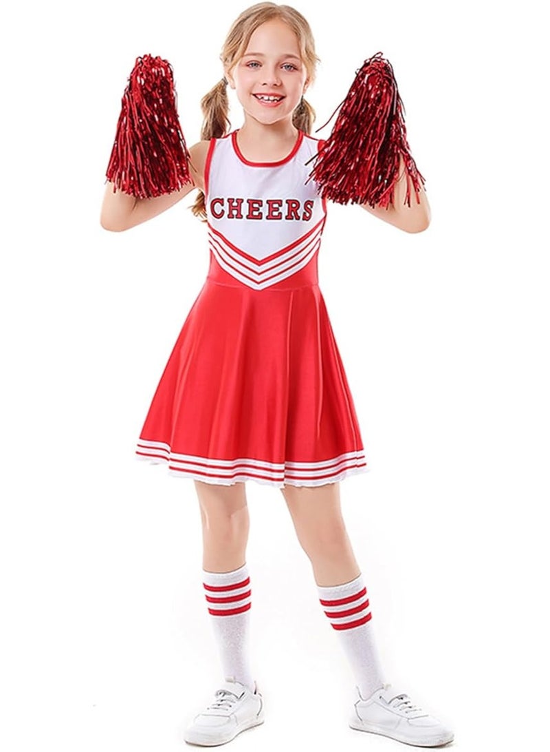 NIBEMINENT Girls Cheerleader Costumes Dresses Cheerleading Outfit Cheer Uniform Pom Poms - Image 1