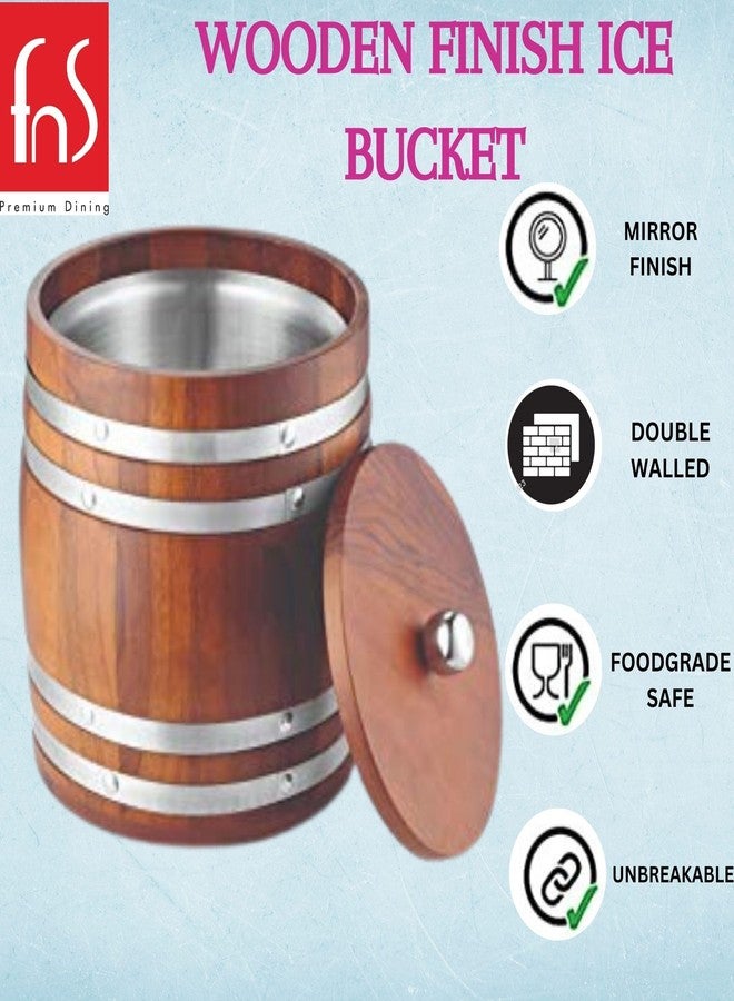 FnS Wooden Finish Food Safe Stainless Steel Ice Bucket for Home & Bar (1 Wooden Ice Bucket) - Image 3