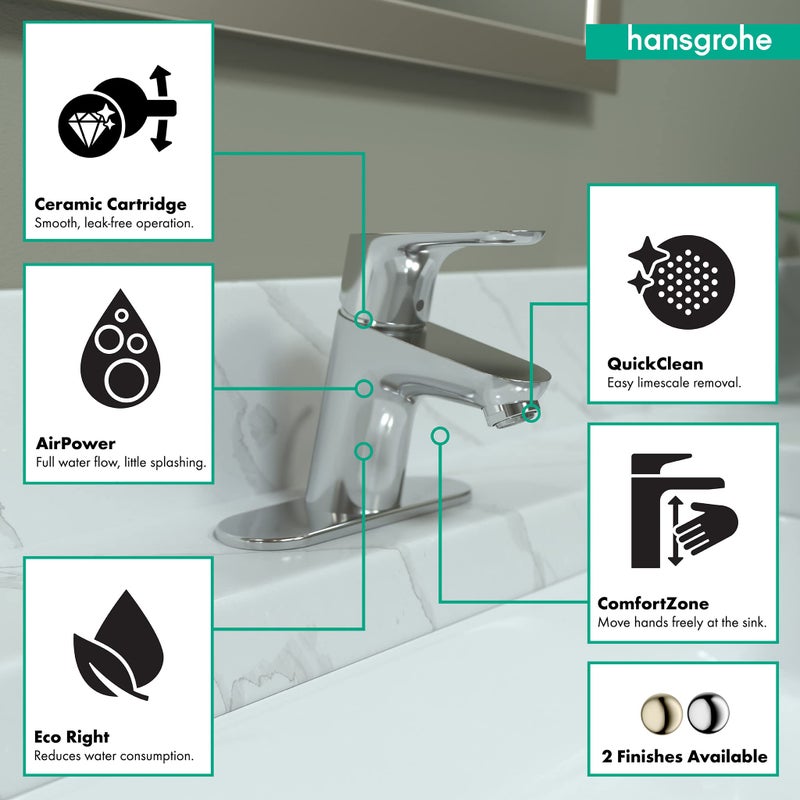 Hansgrohe حنفية حوض الحمام بيد واحدة بارتفاع 1.5 بوصة من هانزغروهي فوكوس مودرن أبغريد سهلة التنظيف بالكروم، 04370000 - Image 4