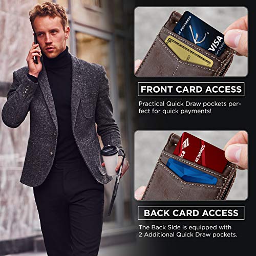 SERMAN BRANDS محفظة سیرمان براندز مانعة لتقنية RFID نحيفة قابلة للطي - جلد طبيعي محفظات جيب أمامية بسيطة للرجال مع مشبك نقود هدية (قهوة الصباح) - Image 4