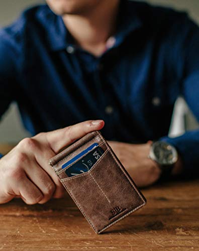 SERMAN BRANDS محفظة سیرمان براندز مانعة لتقنية RFID نحيفة قابلة للطي - جلد طبيعي محفظات جيب أمامية بسيطة للرجال مع مشبك نقود هدية (قهوة الصباح) - Image 2
